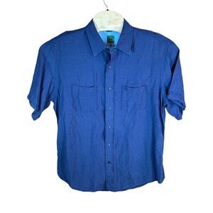 Timberland Shirt Mens Large (L) Blue Dark Wash Short Sleeve Button Pockets Extra